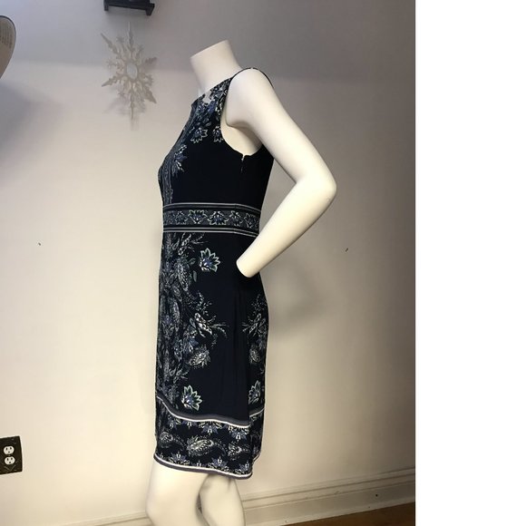 Le Chateau blue Paisley floral ethnic Ukrainian Polish Slavic bodycon dress NWT - Picture 2 of 7